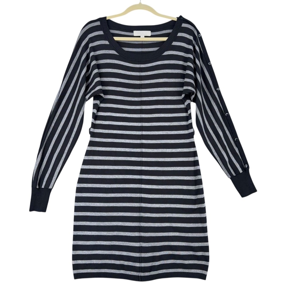 Olive Oak Striped Long Sleeve‎ Button Detail Sweater Dress Women's Size M